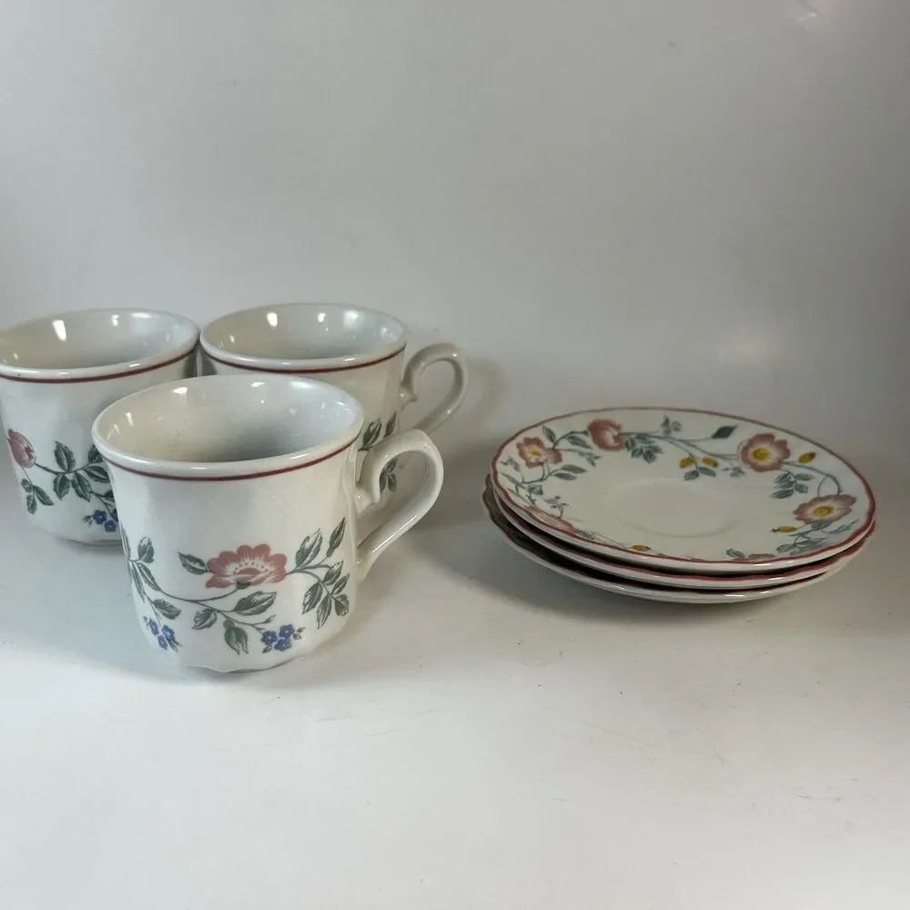 Churchill England Briar Rose Teacup And Saucer Set Of 3